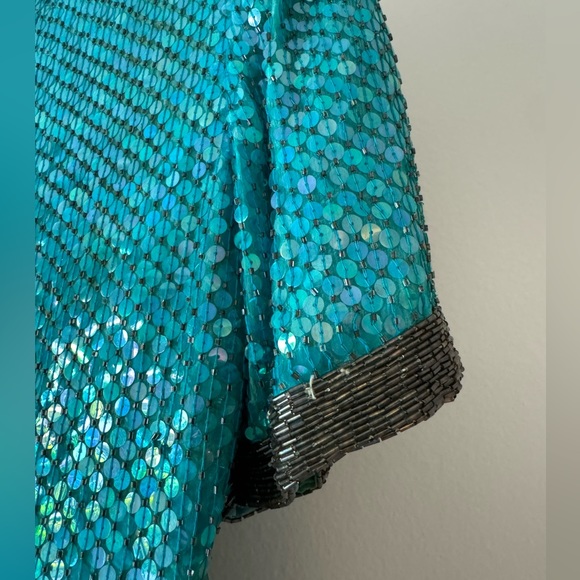 Vintage Stenay Turquoise Sequin Gown Mini Dress XS - Picture 6 of 15